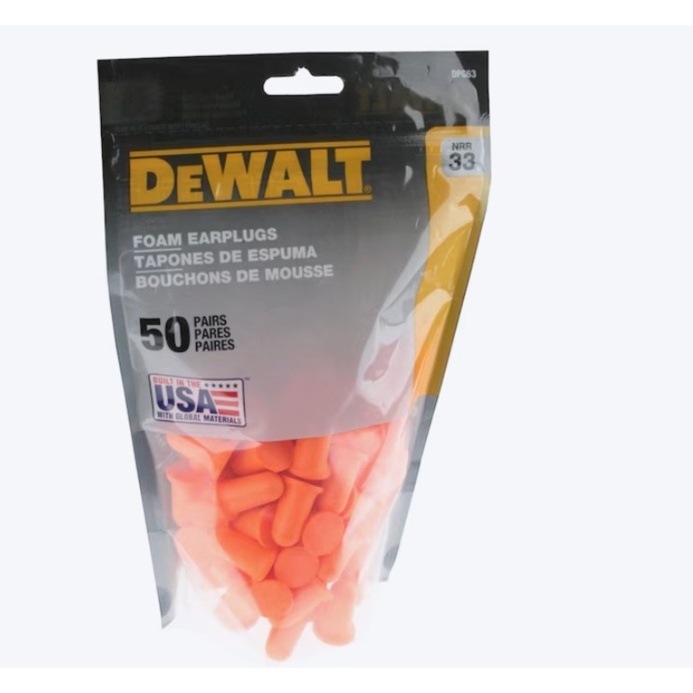 DEWALT Foam Earplugs 50 Pairs NRR 33 dB High Visibility Orange New Bag (4pk)